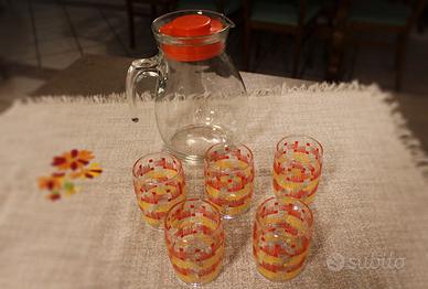Caraffa in vetro Bormioli + 5 bicchieri vintage