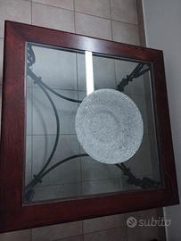 Tavolino arte povera vetro e ferro battuto