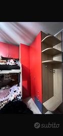Armadio ad angolo rosso+cassetiera interna+pensile