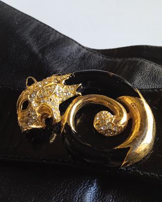 Cintura Scheilan in pelle nera con  Tigre 