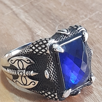 Anello uomo argento 925 tormalina blu solitario