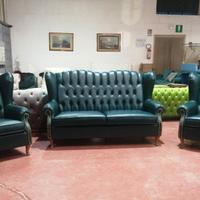 Bergere' 2 posti max e 2 poltrone in pelle vintage