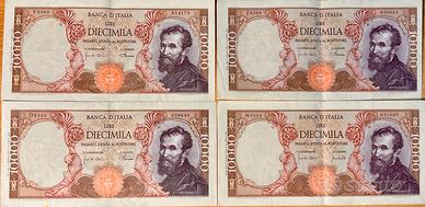4 banconote 10000 lire anni 60 e 70 buono stato