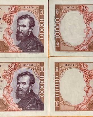 4 banconote 10000 lire anni 60 e 70 buono stato