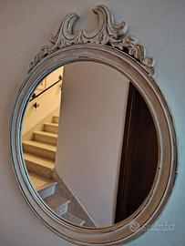 specchio vintage, cornice legno smalto bianco 