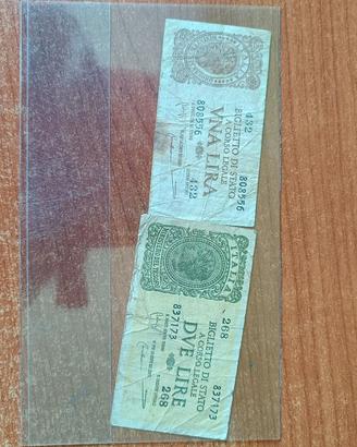 1 e 2 LIRE BIGLIETTO DI STATO 