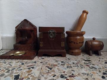 Lotto 4 Oggetti Vintage In Legno anni
