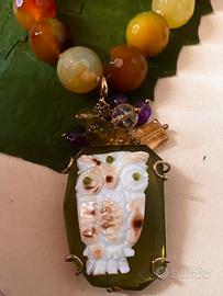 Collana vintage cammeo civetta peridoto