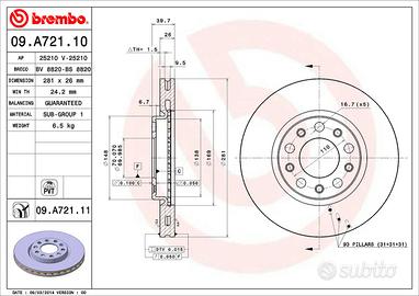 Brembo 09.A721.11 - Set di 2 Dischi Freno ant.