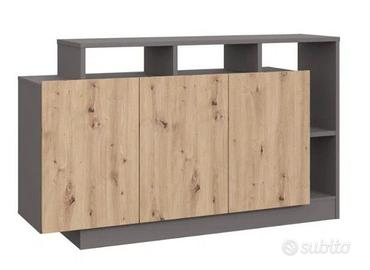 Madia 3 ante in nobilitato grigio e rovere artisan