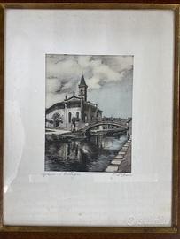 Antica stampa chiesa San Cristoforo di Milano