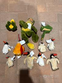 Lotto 11 Peluche Steiff rane e punguini