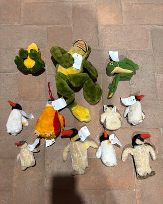 Lotto 11 Peluche Steiff rane e punguini