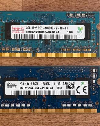 Lotto 2 Banchi RAM DDR3 SO-DIMM 4GB 2GB+2GB Laptop