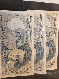 3 banconote da 50 franchi,
