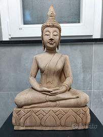 BUDDHA STATUA IN LEGNO TEAK INTAGLIATA A MANO