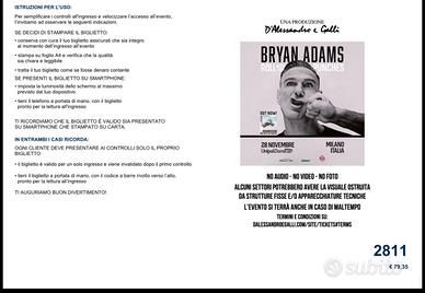 3 Biglietti Bryan Adams 28 novembre Milano