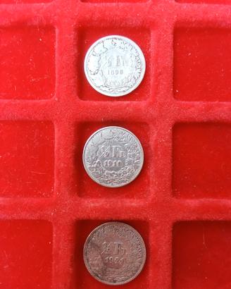Svizzera Lotto 3 antiche monete Argento 1/2 Franco
