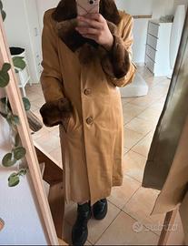 trench vintage in vera pelle e visone