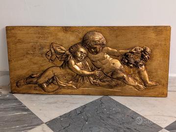Pannello Dorato con Angioletti / Putti vintage 71c