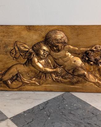Pannello Dorato con Angioletti / Putti vintage 71c