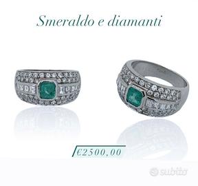 Anello a fascia con diamanti e smeraldo