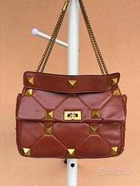 Valentino borsa borchie Roman Stud pelle marrone