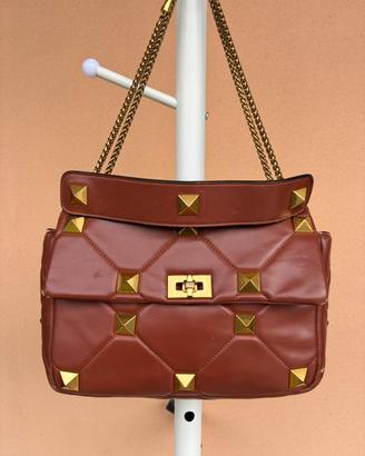 Valentino borsa borchie Roman Stud pelle marrone