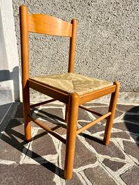 Set 4 Sedie in Legno Massello con Seduta in Paglia