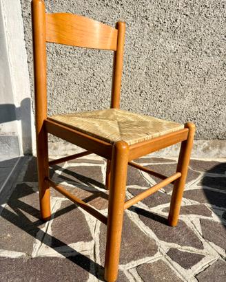 Set 4 Sedie in Legno Massello con Seduta in Paglia