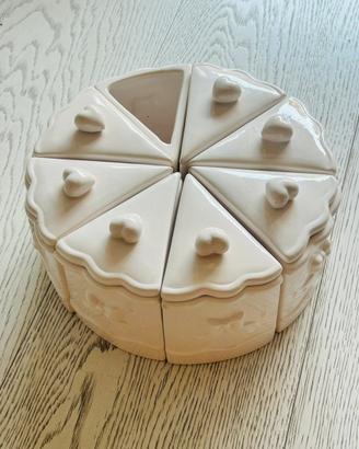 8 Contenitori ceramica bianca forma torta