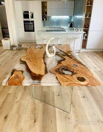 🌿 Tavoli da pranzo o soggiorno in legno e resina 
