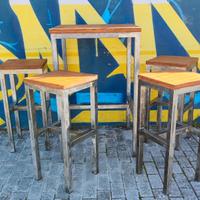 Set Tavolo + 4 Vintage Sgabelli Pub Birreria