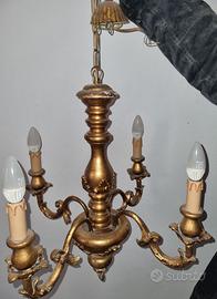Lampadario antico, primi '900, dorato, toscano