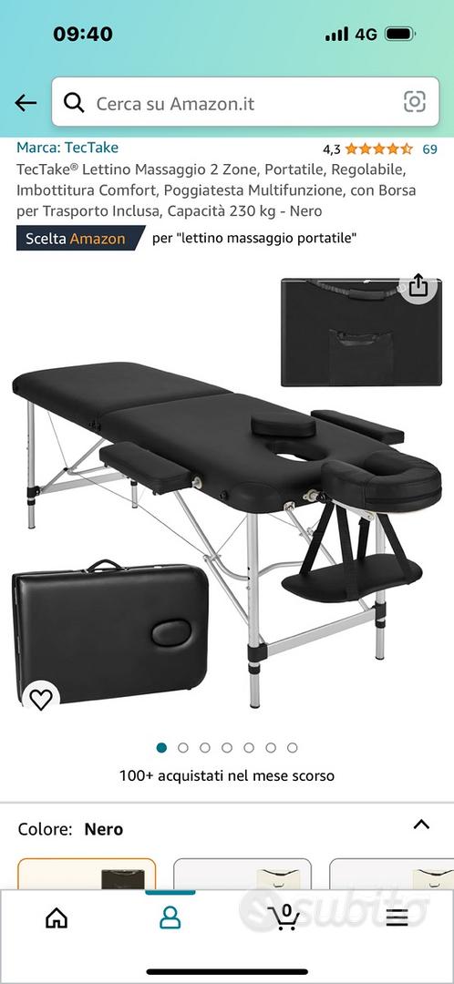 Lettino massaggi portatile massaggio fisioterapia pieghevole 2 zone nero +  borsa