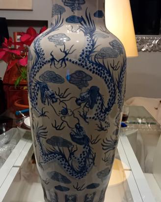 Grande Vaso  porcellana bianco/blu dragoni nuvole