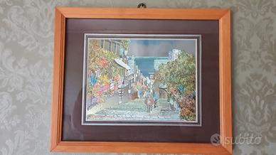 Litografia incorniciata Citta sul Mare Santorini