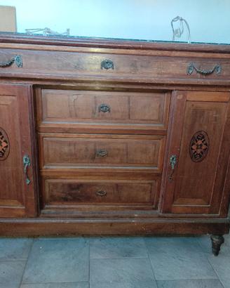 Credenza mobile antico vintage marmo e specchiera