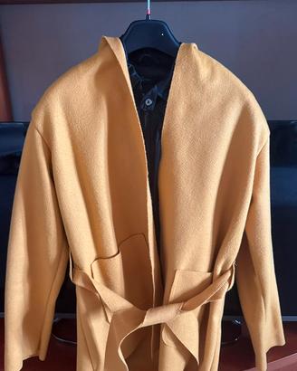 Trench donna senape con cappuccio, cintura, tasche
