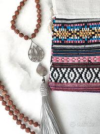 Collana mala 108 grani: semi perle argento