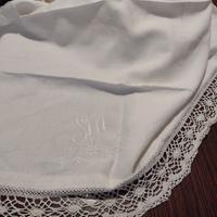 Lenzuolo in lino/cotone anni 20, ricamato a mano