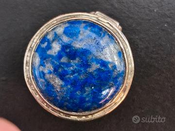 Portapillole vintage argento 925 con pietra blu
