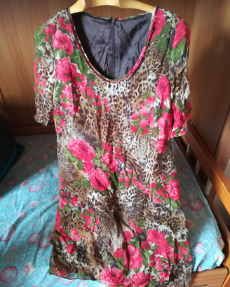 Vestito fiori leopardato pura seta