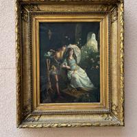 Dipinto ad Olio su Tela con Scena Romantica