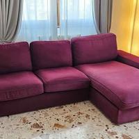 Divano Chaise Longue 3 posti in Tessuto Bordeaux