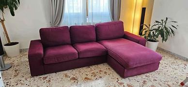 Divano Chaise Longue 3 posti in Tessuto Bordeaux