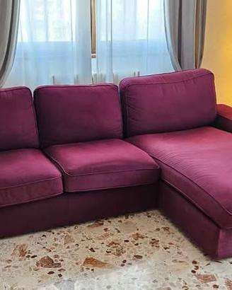 Divano Chaise Longue 3 posti in Tessuto Bordeaux