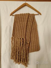 Sciarpa lunga frange, lana, beige 