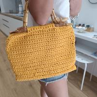 borsa uncinetto con manico in bambù 