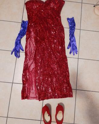 Costume cosplay Jessica Rabbit, con accessori